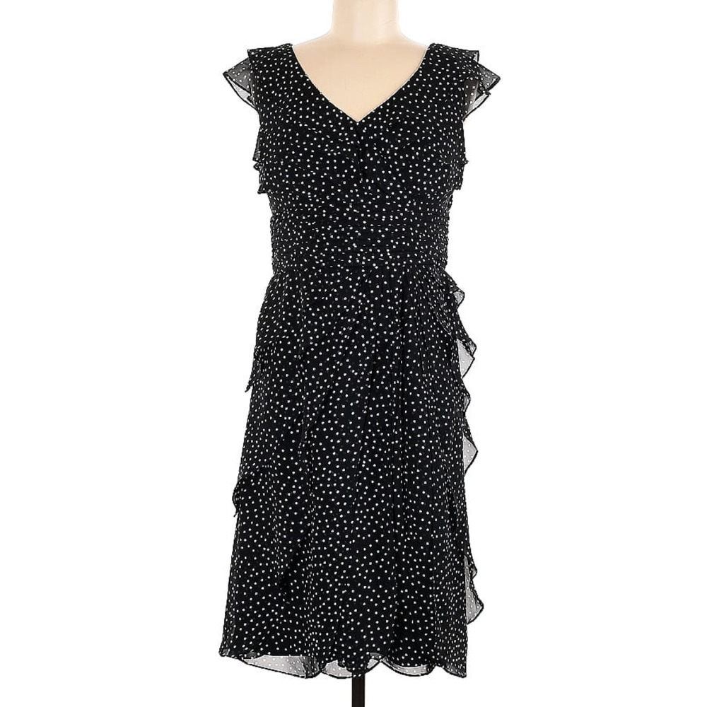 Black Polka Dot Ruffle V-Neck Dress